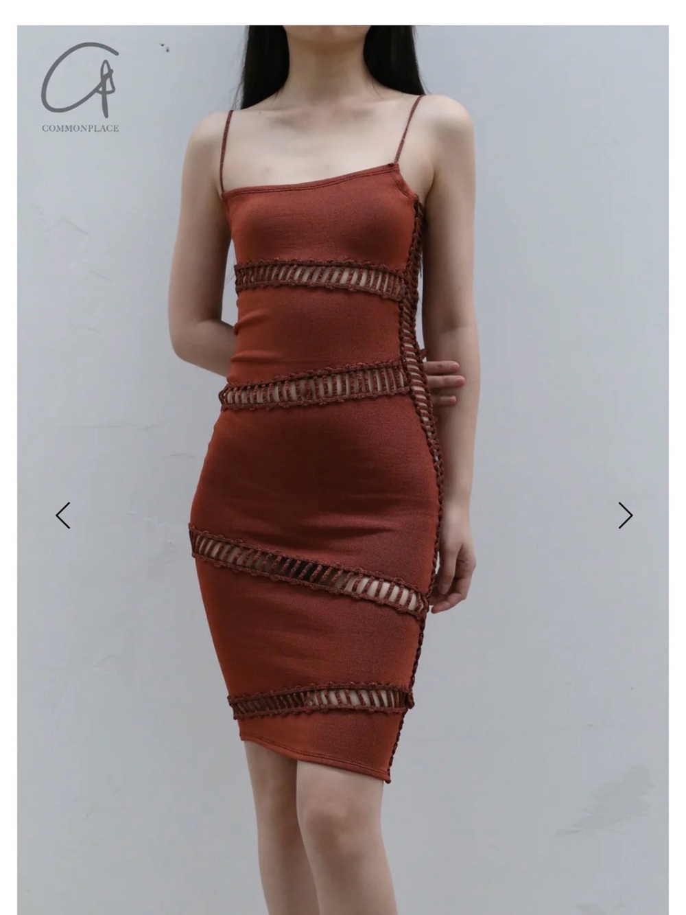 Isa Boulder Rust Brown Strappy Knit Bodycon Mini Dress
